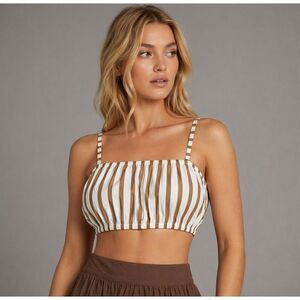 NWT MIKOH Taiyo Top Horizon Stripe Brown White Cotton Crop Cami Size 1 S (095)
